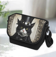 Steamcat Messenger Bag - Steampunk Cute Cat in a Top Hat School Bag (JPSTEAMCM)