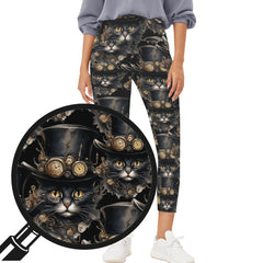 Steampunk Leggings - SteamCat - High Waisted Yoga Leggings with Pockets