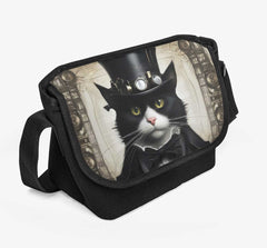 Steamcat Messenger Bag - Steampunk Cute Cat in a Top Hat School Bag (JPSTEAMCM)