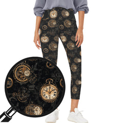 Steampunk Yoga Leggings - High Waist, 3/4 Length with Pockets