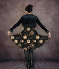 Steampunk Clockwork Gears Dress - Black with Gold Bronze Print - Large Size Range - Plus Size Friendly