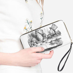 Vintage Alice Black and White Wrist Wallet - Mad Hatter Tea Party Purse (JPVINABW)