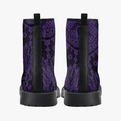 Purple and Black Lace Combat Boots - Lace Up Purple Goth Boots (JPREG26)