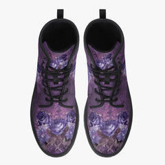 Purple Gothic Floral Lace Up Combat Boots - Dark Victorian Roses Boots (JPREG71)