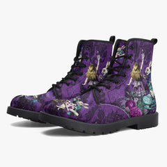 Alice in Wonderland Dark Alice Purple Lace Up Combat Boots. (JPREG94)