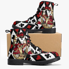 Alice in Wonderland Queen of Hearts Lace Up Combat Boots - Through the Looking Glass Gothic Boots (JPREG102)