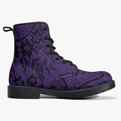 Purple and Black Lace Combat Boots - Lace Up Purple Goth Boots (JPREG26)