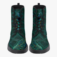 Peacock Boots - Blue, green Vegan Leather Combat Boots (JPREG53)
