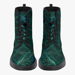 Peacock Boots - Blue, green Vegan Leather Combat Boots (JPREG53)