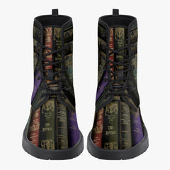 Vintage Books Combat Boots - Dark Academia Aesthetic Shoes - Librarian Boots (JPVINBOOKS)