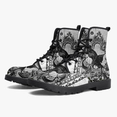Gothic Raven Black and white Lace Up Combat Boots - Raven boots  (JPREG61)