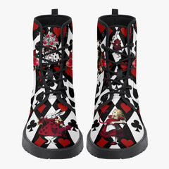 Alice in Wonderland Queen of Hearts Lace Up Combat Boots - Through the Looking Glass Gothic Boots (JPREG102)