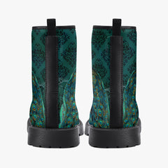 Peacock Boots - Blue, green Vegan Leather Combat Boots (JPREG53)