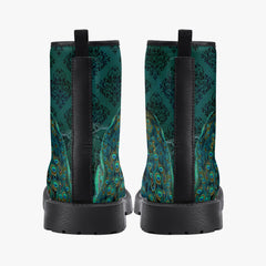 Peacock Boots - Blue, green Vegan Leather Combat Boots (JPREG53)