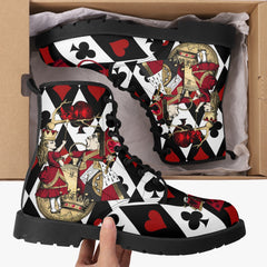 Alice in Wonderland Queen of Hearts Lace Up Combat Boots - Through the Looking Glass Gothic Boots (JPREG102)