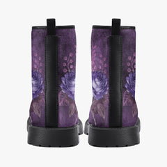Purple Gothic Floral Lace Up Combat Boots - Dark Victorian Roses Boots (JPREG71)