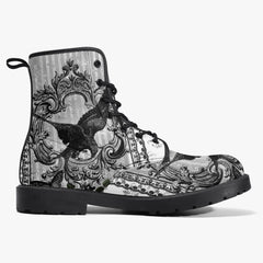 Gothic Raven Black and white Lace Up Combat Boots - Raven boots  (JPREG61)