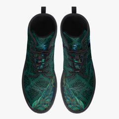 Peacock Boots - Blue, green Vegan Leather Combat Boots (JPREG53)