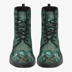 Gothic Green Roses Floral Lace Up Combat Boots - Dark Victorian Lace up Boots (JPREG72)