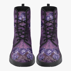 Purple Gothic Floral Lace Up Combat Boots - Dark Victorian Roses Boots (JPREG71)
