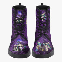 Alice in Wonderland Dark Alice Purple Lace Up Combat Boots. (JPREG94)