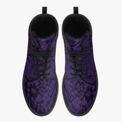 Purple and Black Lace Combat Boots - Lace Up Purple Goth Boots (JPREG26)