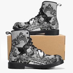 Gothic Raven Black and white Lace Up Combat Boots - Raven boots  (JPREG61)