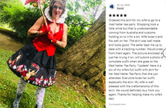 Alice in Wonderland Full Skirt - Red and Gold Gothic Rockabilly Full Skirt