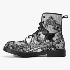 Gothic Raven Black and white Lace Up Combat Boots - Raven boots  (JPREG61)