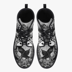 Gothic Raven Black and white Lace Up Combat Boots - Raven boots  (JPREG61)