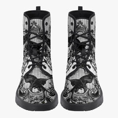 Gothic Raven Black and white Lace Up Combat Boots - Raven boots  (JPREG61)