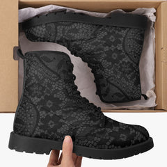 Gothic Grey and Black Lace, Lace up Combat Boots -  (JPREG81)