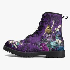Alice in Wonderland Dark Alice Purple Lace Up Combat Boots. (JPREG94)