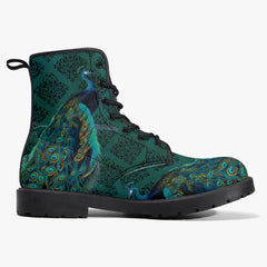 Peacock Boots - Blue, green Vegan Leather Combat Boots (JPREG53)