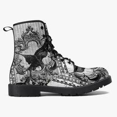 Gothic Raven Black and white Lace Up Combat Boots - Raven boots  (JPREG61)