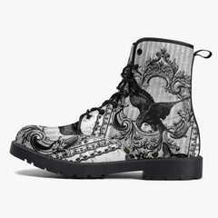 Gothic Raven Black and white Lace Up Combat Boots - Raven boots  (JPREG61)