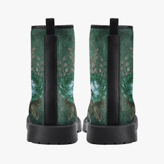 Gothic Green Roses Floral Lace Up Combat Boots - Dark Victorian Lace up Boots (JPREG72)