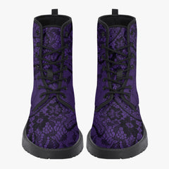 Purple and Black Lace Combat Boots - Lace Up Purple Goth Boots (JPREG26)