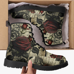 Gothic Music and Roses Vintage Style Combat Boots (JPREGAI1)