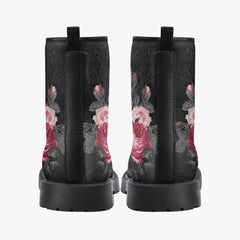 Gothic Pink and Grey Floral Lace Up Combat Boots - Dark Victorian Roses Boots  (JPREG74)