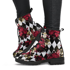 Gothic Roses and Diamonds Lace Up Combat Boots - Gothic Rose Boots(REG13)