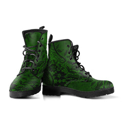 Gothic Kelly Green Combat Boots with black lace print (REG82)