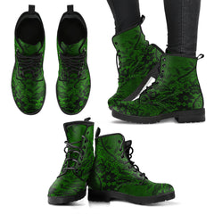 Gothic Kelly Green Combat Boots with black lace print (REG82)