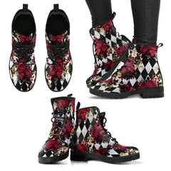 Gothic Roses and Diamonds Lace Up Combat Boots - Gothic Rose Boots(REG13)