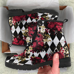 Gothic Roses and Diamonds Lace Up Combat Boots - Gothic Rose Boots(REG13)