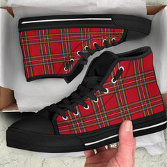 Red Tartan Black Sole High Top Sneakers