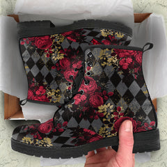 Gothic Roses and Diamonds - Harlequin and Roses Goth Boots (REG2)