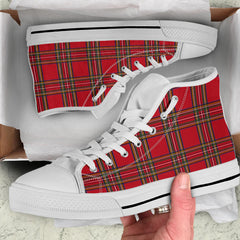 Red Tartan Black Sole High Top Sneakers