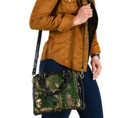 Steampunk Patchwork Dark Academia Green Synthetic Vegan Leather HandBag - Gothic Steampunk Shoulder purse (HBAB4)