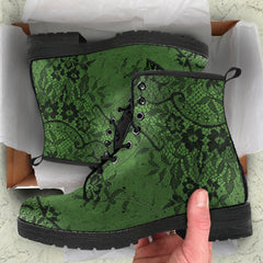 Green with Black Lace, Lace Up Combat Boots (REG21)